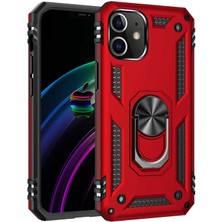 Vendas Apple iPhone 12 Mini Yüzüklü Stand Özellikli Silikon Hulk Kılıf Kırmızı