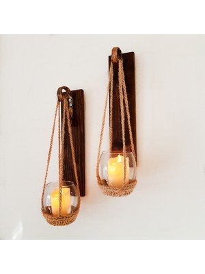 ST Dekor Ceviz Renkli Led Mumlu Aplik 2'li Set