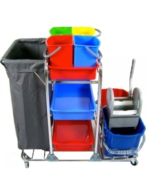 Safell Brandalı Kat Temizlik - Otel Temizlik ve Çöp Toplama Arabası - Çift Kovalı Temizlik Arabası