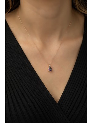 Nereze 925 Ayar Gümüş Damla Mistik Topaz Taşlı Kadın Kolye