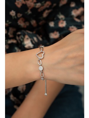 Nereze 925 Ayar Gümüş Asansörlü Kalp Kadın Bileklik