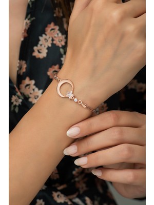 Nereze 925 Ayar Gümüş Rose Ayyıldız Kadın Bileklik