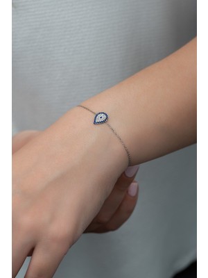 Nereze 925 Ayar Gümüş Minik Damla Nazar Kadın Bileklik