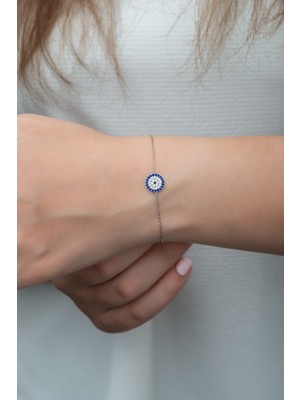Nereze 925 Ayar Gümüş Minik Nazar Kadın Bileklik