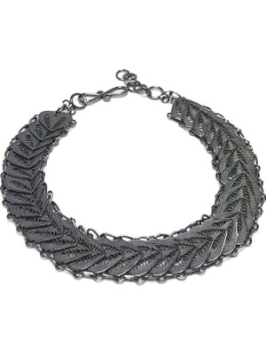 Midyat Nurtaş Gümüş Kalp Model Oksitli Telkari Kadın Gümüş Bileklik