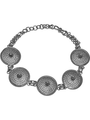 Midyat Nurtaş Gümüş Daire Model Oksitli Telkari Kadın Gümüş Bileklik