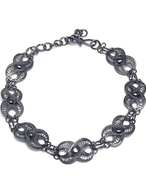 Midyat Nurtaş Gümüş Sonsuzluk Model Oksitli Telkari Kadın Gümüş Bileklik