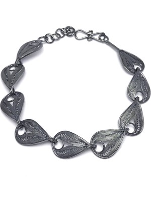 Midyat Nurtaş Gümüş Damla Model Oksitli Telkari Kadın Gümüş Bileklik