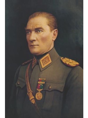 Asilmeydan Madalyalı Askeri Üniformalı Gazi Mustafa Kemal Atatürk Poster Bayrak 100 x 150 cm