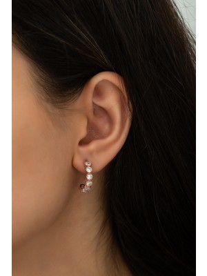 925 Ayar Yarım Tur Zirkon Taşlı Küpe Kadın Gümüş Küpe