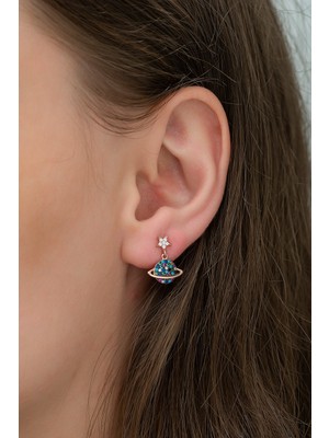 Nereze 925 Ayar Mix Taşlı Gezegen Küpe Kadın Gümüş Küpe