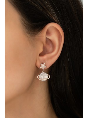 Nereze 925 Ayar Gezegen Küpe Kadın Gümüş Küpe