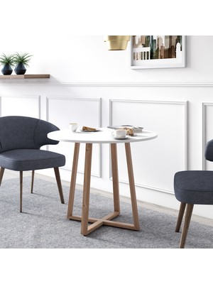 Ruum Store By Doğtaş Loom Yuvarlak Masa Ahşap Ayaklı Opak Beyaz