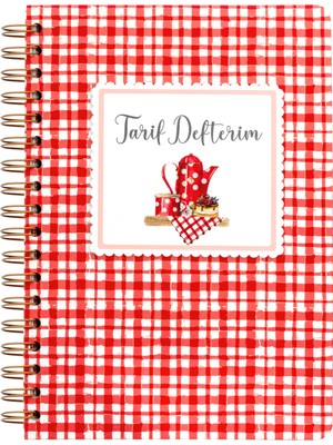 Matt Notebook Yemek Tarif Defteri 100 Yaprak Spiralli Kırmızı Beyaz Kareli Kapak 17x24 cm