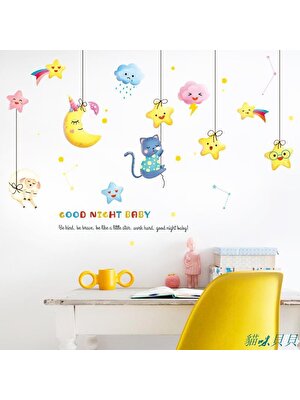 Crystal Kids Bulut Yıldız ve Hayvanlar Çocuk Odası Duvar Dekoru Duvar Sticker Çıkartma Fon