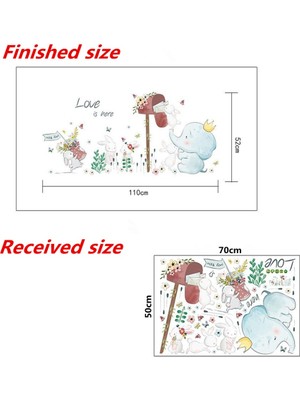 Crystal Kids Sevimli Fil ve Tavşan Çocuk Odası Dekorasyonu Duvar Çıkartması Sticker