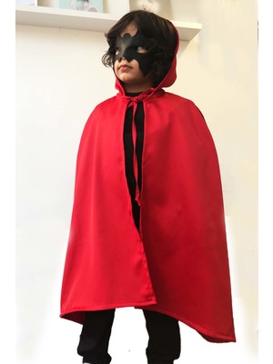 Shecco Babba Cadılar Bayramı Çocuk Kapişonlu Kırmızı Pelerin ve Maske Takım