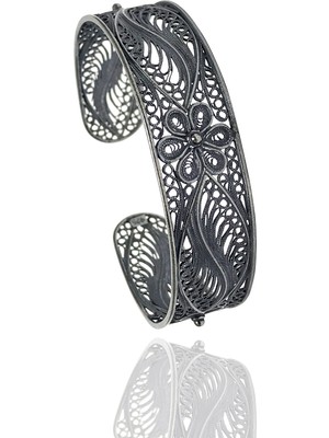 Midyat Nurtaş Gümüş Yöresel Model Oksitli Telkari Kadın Gümüş Bilezik