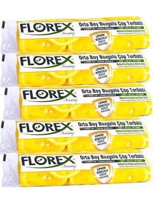 Florex Avantaj Seri Limon Kokulu Büzgülü Orta Boy Çöp Poşeti X 5 Rulo