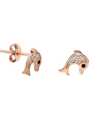 Nereze 925 Ayar Minik Yunus Kadın Gümüş Küpe