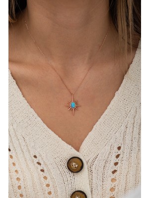 Nereze 925 Ayar Gümüş Opal Taşlı Kutup Yıldızı Kadın Gümüş Kolye