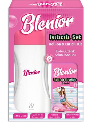 Blenior Roll-On Sir Ağda Isıtıcılı Set 100 ml – Hassas Ciltler İçin, Dermatolojik Onaylı, 15'li Ağda Bezi ve Temizleme Mendili