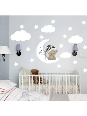 Kt Decoration Uyuyan Ayıcık Yıldız Bulut Set Bebek Çocuk Odası Duvar Sticker
