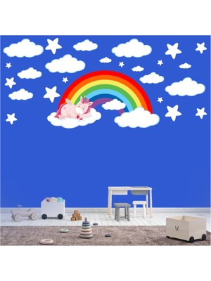 Kt Decoration Gökkuşağıuyuyan Unicornbulutlaryıldızlar Çocuk Odası Sticker