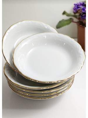 Porland Yaldızlı Porselen Çukur Tabak 16 cm 6'lı