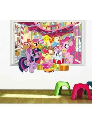 Kt Decoration My Little Pony Doğumgünü Partisi Bebek ve Kız Çocuk Odası Dekorasyonu 3D Pvc Duvar Sticker