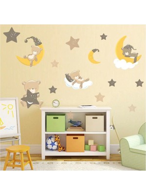 Kt Decoration Uyuyan Sevimli Ayıcıklar Ay Yıldız Çocuk Odası Sticker