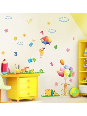 Kt Decoration Bebek Odası Renkli Dekoratif Sevimli Kedi Sayılar Duvar Sticker