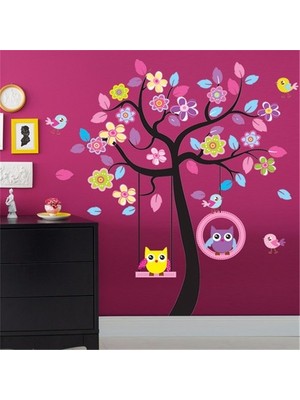 Kt Decoration Çocuk Odası Dev Boyutlu Xl Renkli Ağaç ve Baykuşlar Duvar Dekoru