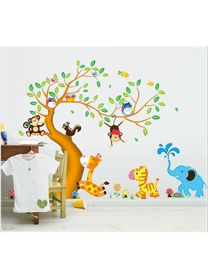 Kt Decoration Dev Boyutlu Bebek Odası Ağaç ve Hayvanlar Xl Duvar Sticker