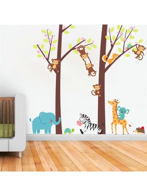 Kt Decoration Maymunlar Sevimli Hayvanlar Ağaçlar Bebek Odası Duvar Süsü