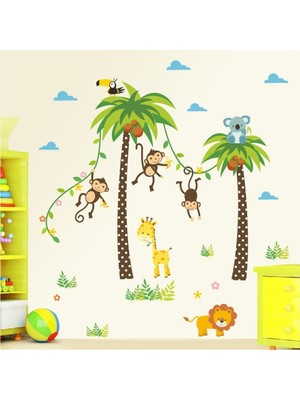 Kt Decoration Palmiyeler ve Sevimli Hayvanlar Anaokulu Bebek ve Çocuk Odası Duvar Sticker