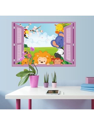 Kt Decoration Pencereden Bakan Sevimli Hayvanlar Bebek Odası Duvar Dekorasyonu