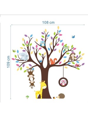 Kt Decoration Renkli Ağaç Maymun ve Baykuşlar Bebek Odası Duvar Sticker
