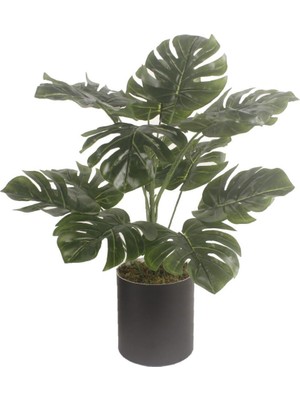 Nettenevime Yapay Çiçek Monstera Deve Tabanı Metal Mat Siyah Saksılı Yapay Bitki Salon Çiçeği 15 Yaprak