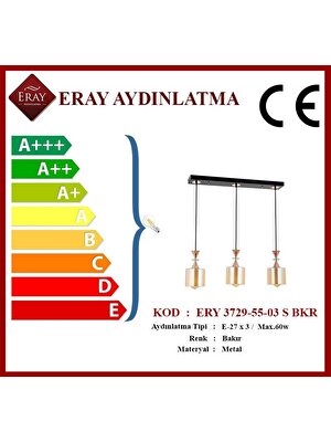 Eray Aydınlatma Ery 3729-55-03 S Bakır Sıralı 3'lü Avize