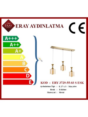 Eray Aydınlatma Ery 3729-55-03 S Eskitme Sıralı 3'lü Avize