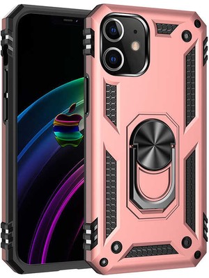 CoverZone Apple iPhone 12 Pro Kılıf Shockproof Yüzük Tutuculu Vega Rose Gold