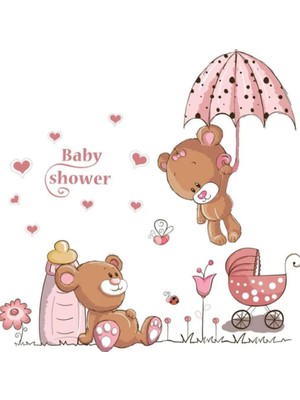 Cosy Home Gift Sevimli Pembe Ayı Baby Shower Ev Duvar Dekor Sticker