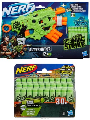 Hasbro Nerf Zombie Strike Alternator + Nerf Zombie Strike Elite Dart 30'lu Yedek Paket