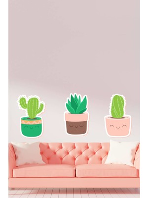 Msticker Saksıda Sevimli Kaktüsler Duvar Sticker