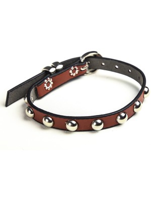 Elite Kahverengi Tamamen Top Rivetli Soft 1 cm Metal Tokalı Kedi Tasması