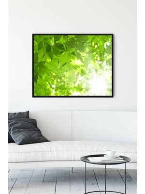 Postermanya Yeşil Yapraklar Doğa Sanatsal Çerçeveli Tablo  21 x 30 cm