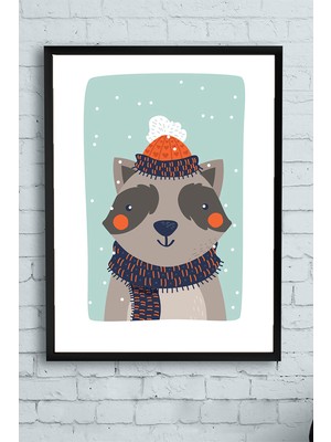 Postermanya Rakun Kış Çocuk Odası Çerçeveli Tablo  21 x 30 cm