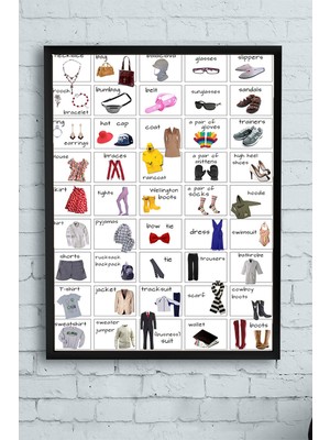 Postermanya İngilizce Kıyafetler Eğitim Çerçeveli Tablo  21 x 30 cm