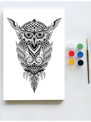 Postermanya Baykuş Mandala Tuval Kanvas Tablo Boyama Hobi Seti  50 x 70 cm